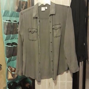 A dark gray button down.